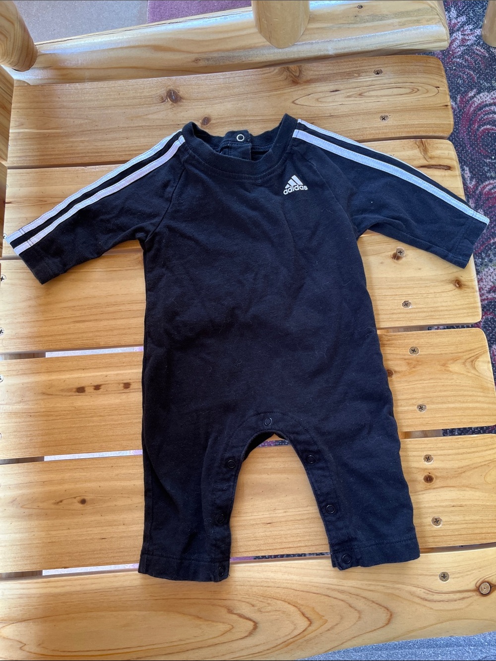 adidas Black Baby Footie with White Shoulder Stripes